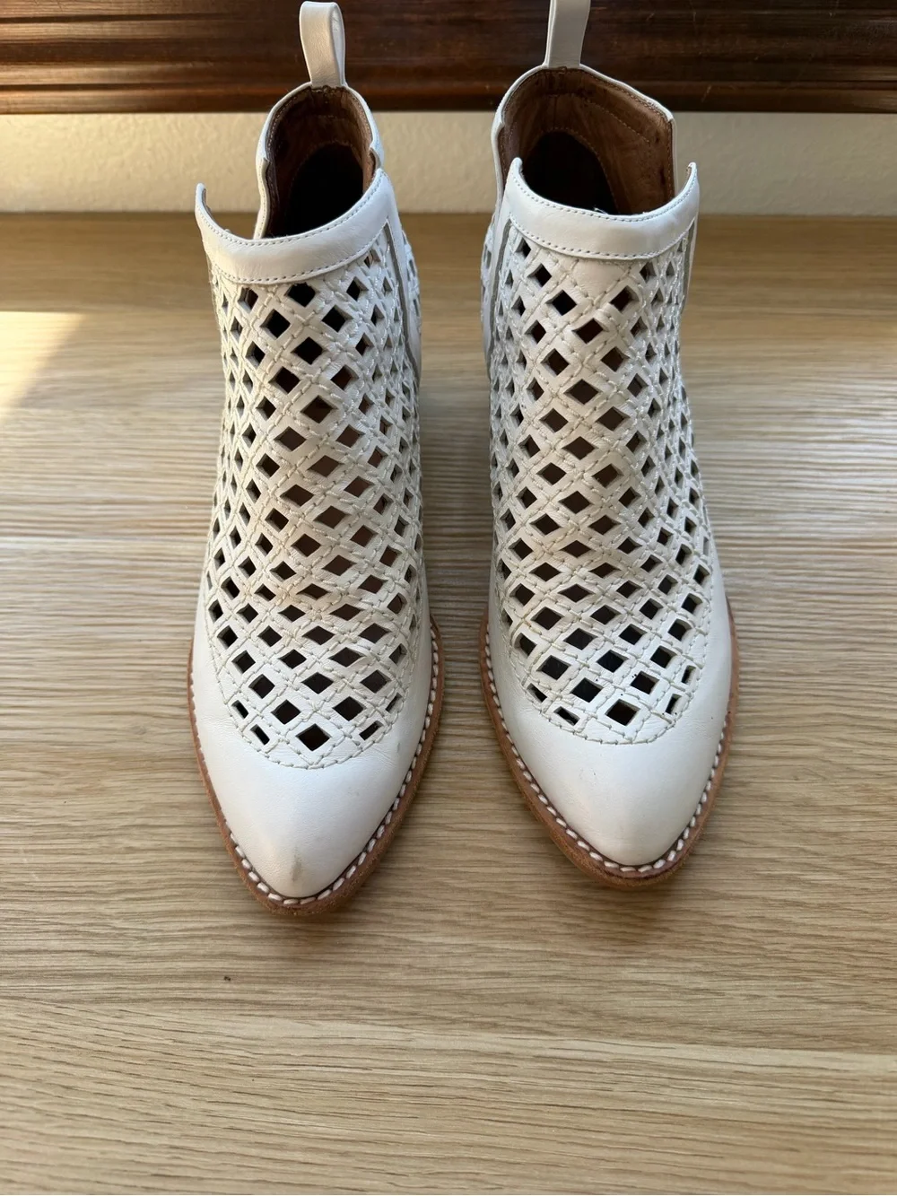 Jeffrey Campbell White Perforated Leather Cutout Ankle Booties